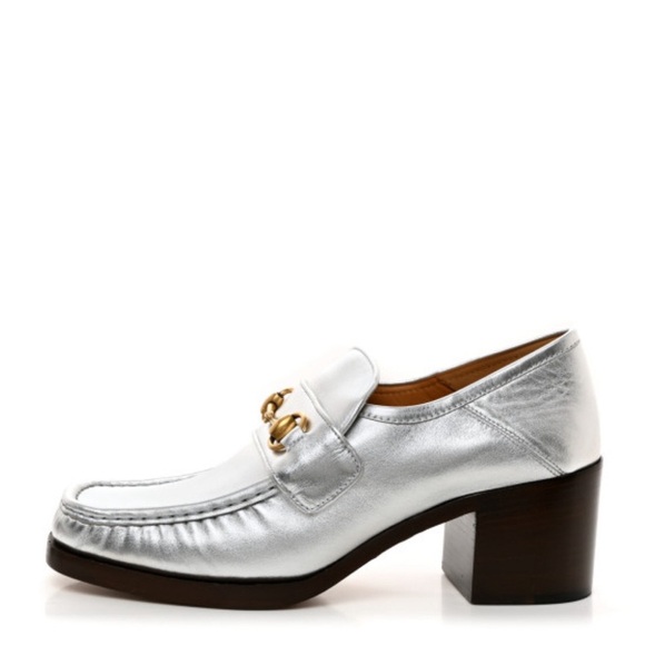 SOLD - GUCCI $795 NIB NWT Galassia GG Marmont Fringe 50mm Loafer Pumps Argento - Picture 3 of 9